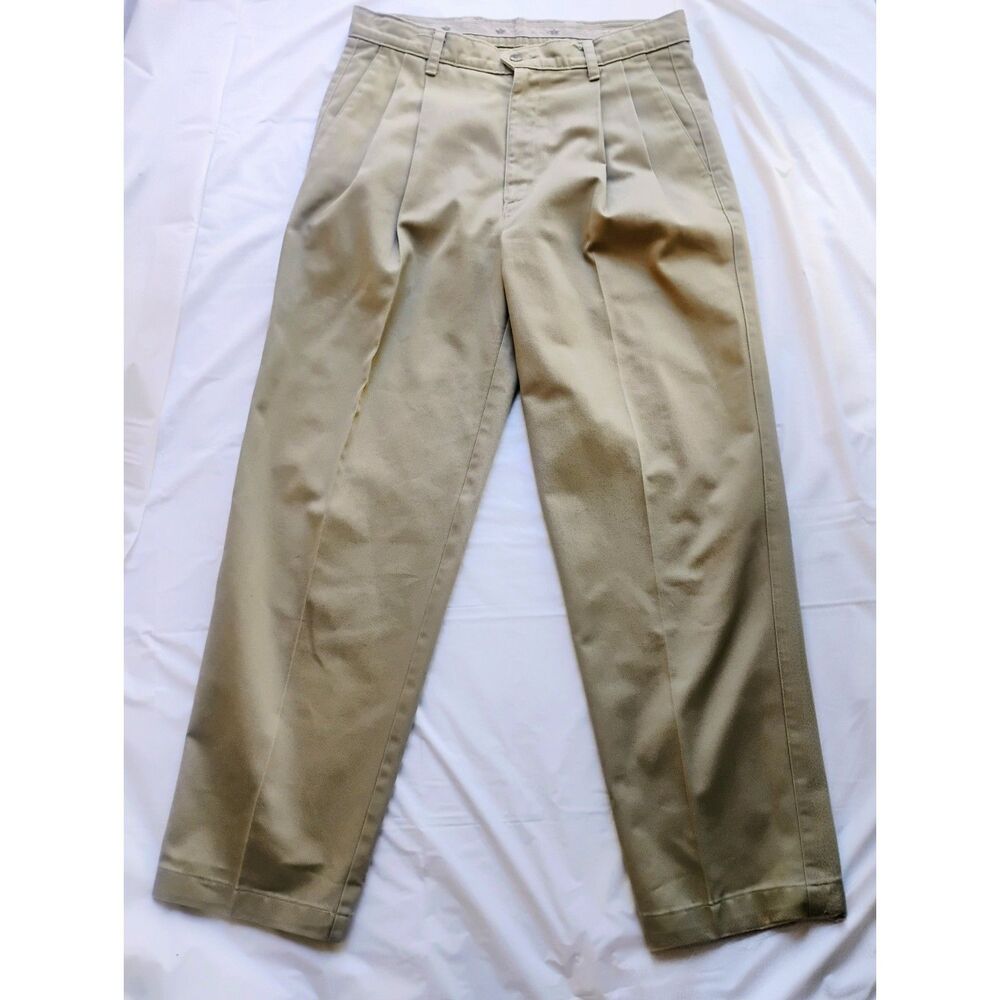 Docker's 100% Cotton Classic Fit Khaki's Men's Pleated Front Tan Pants W32 L 30